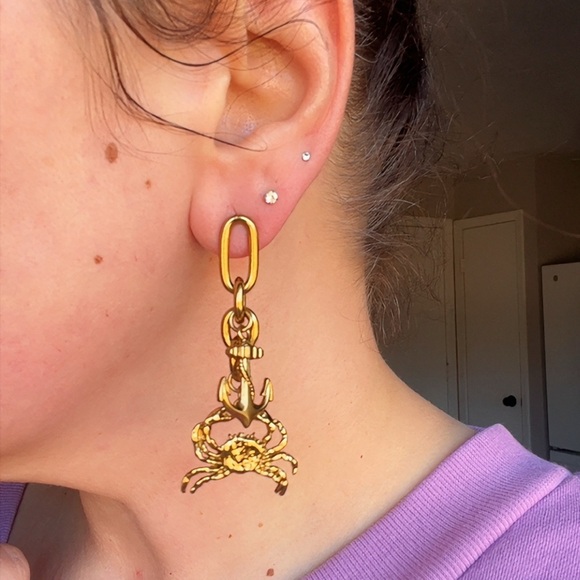 RARE Zimmermann Gold Anchor and Crab Dangle Earrings - Picture 7 of 7